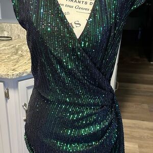 Grace Karin Sequin Mini Dress - Green and Blue